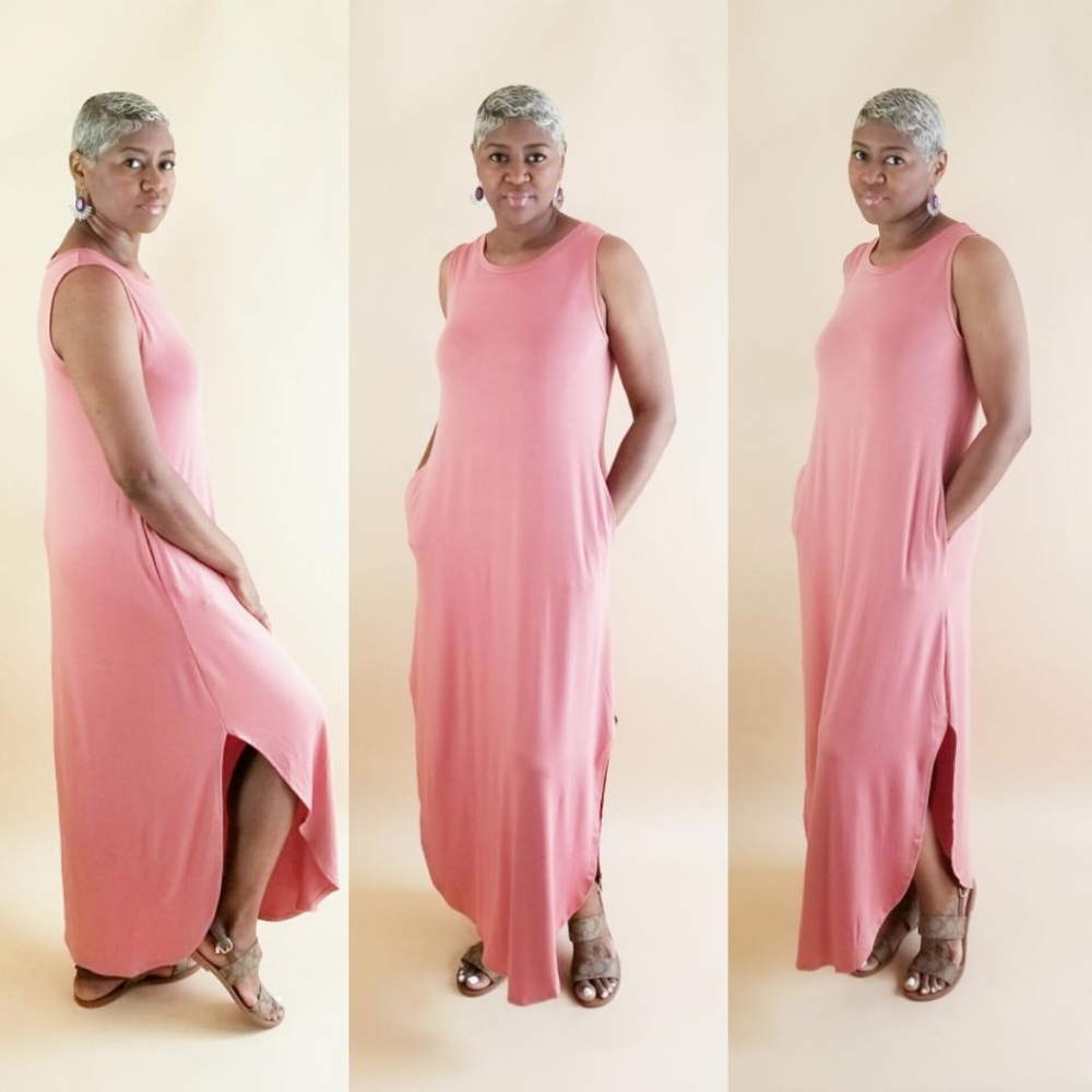Sleeveless Scope Hem Maxi Dress Dusty Rose